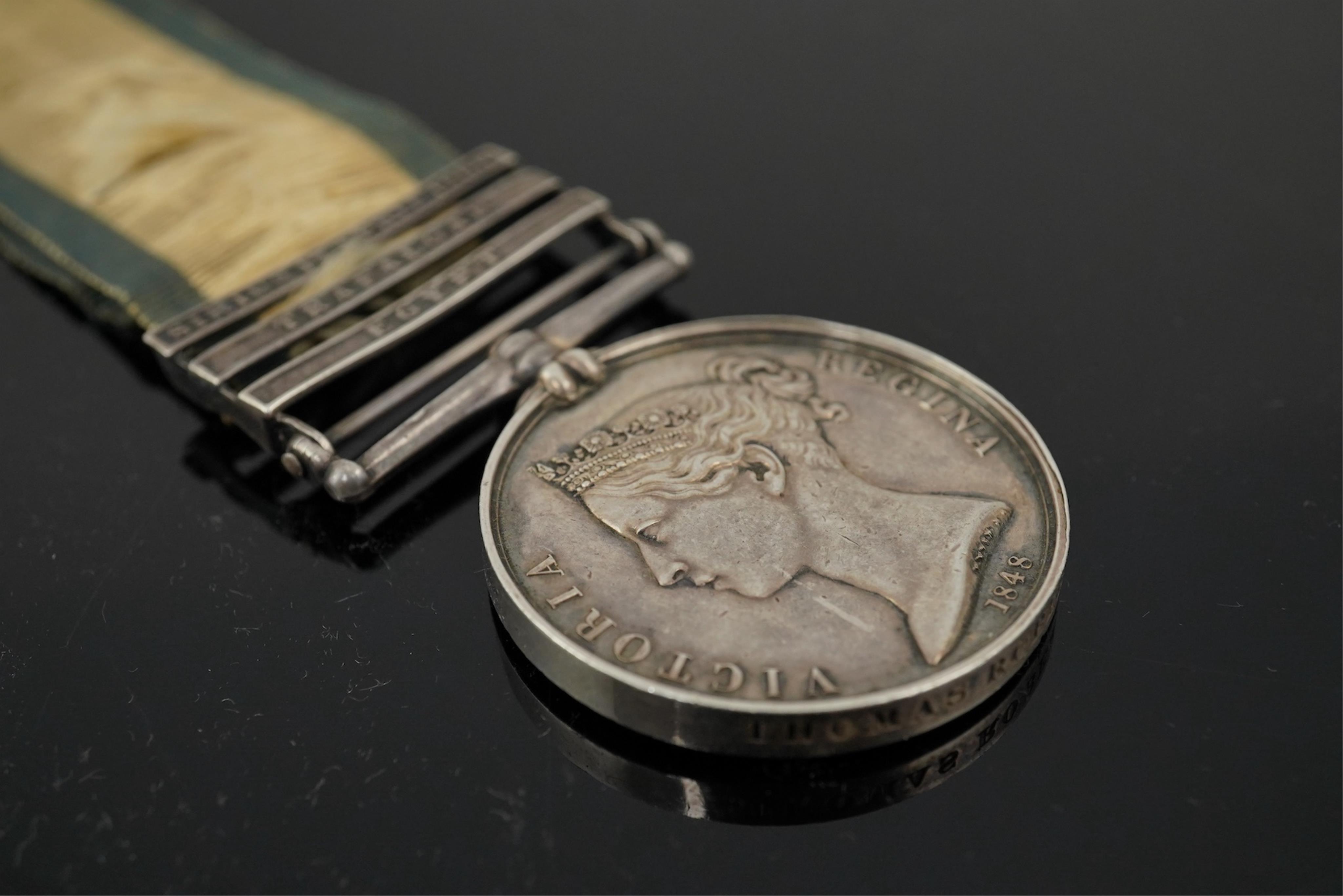 Battle of Trafalgar interest; Four medals awarded to members of the Robertson family. A Victorian naval General Service Medal to Thomas Robertson, Surgeon, with three bars for;, Sirius 17 April 1806, Trafalgar and Egypt,